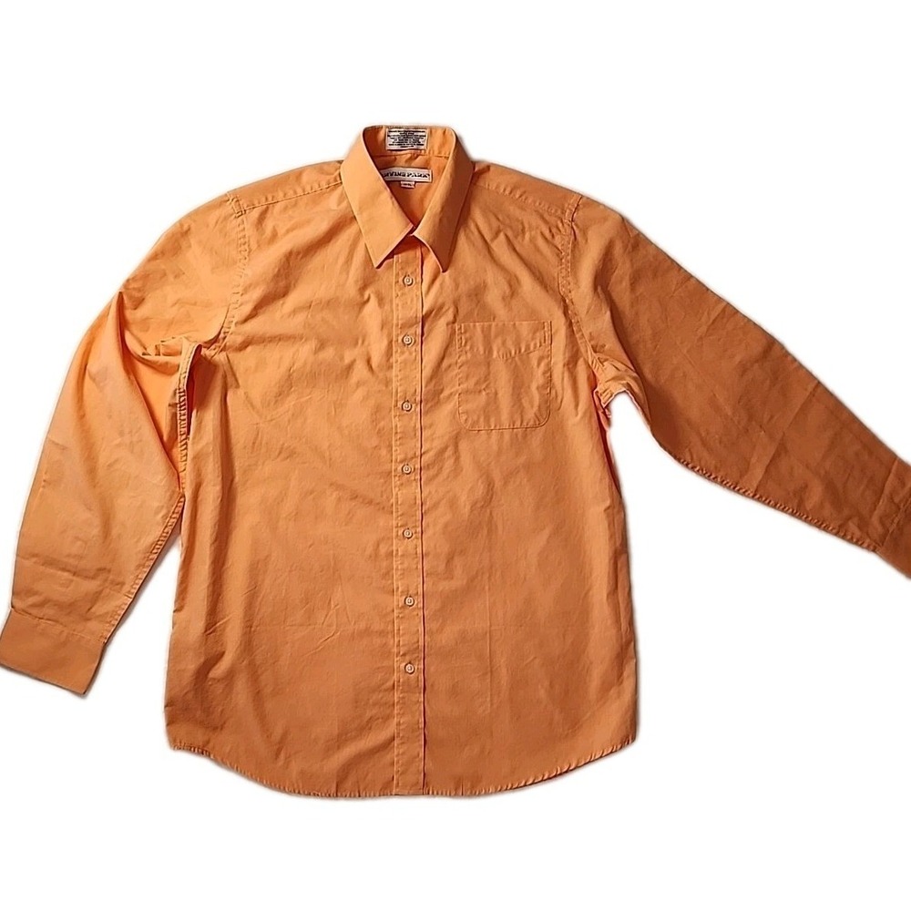 VTG Irvine Park Mens 17-TL Oxford Dress Shirt Solid Peach Wrinkle-Resistant EUC